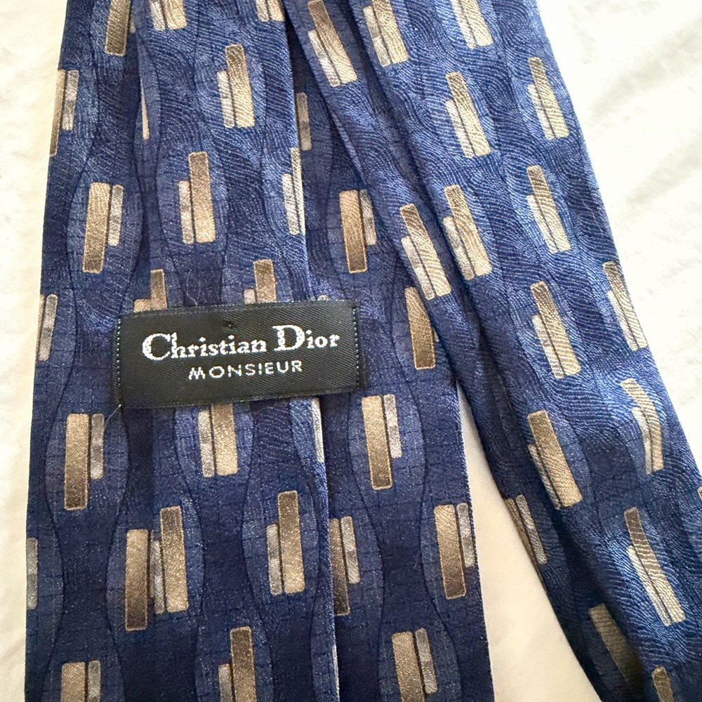 Christian Dior Blue and Gold Patterned Tie